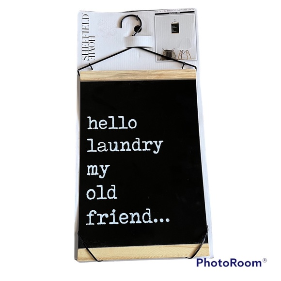 Hello Laundry Sign - Wood & Metal 18.75 X 9 Inch
